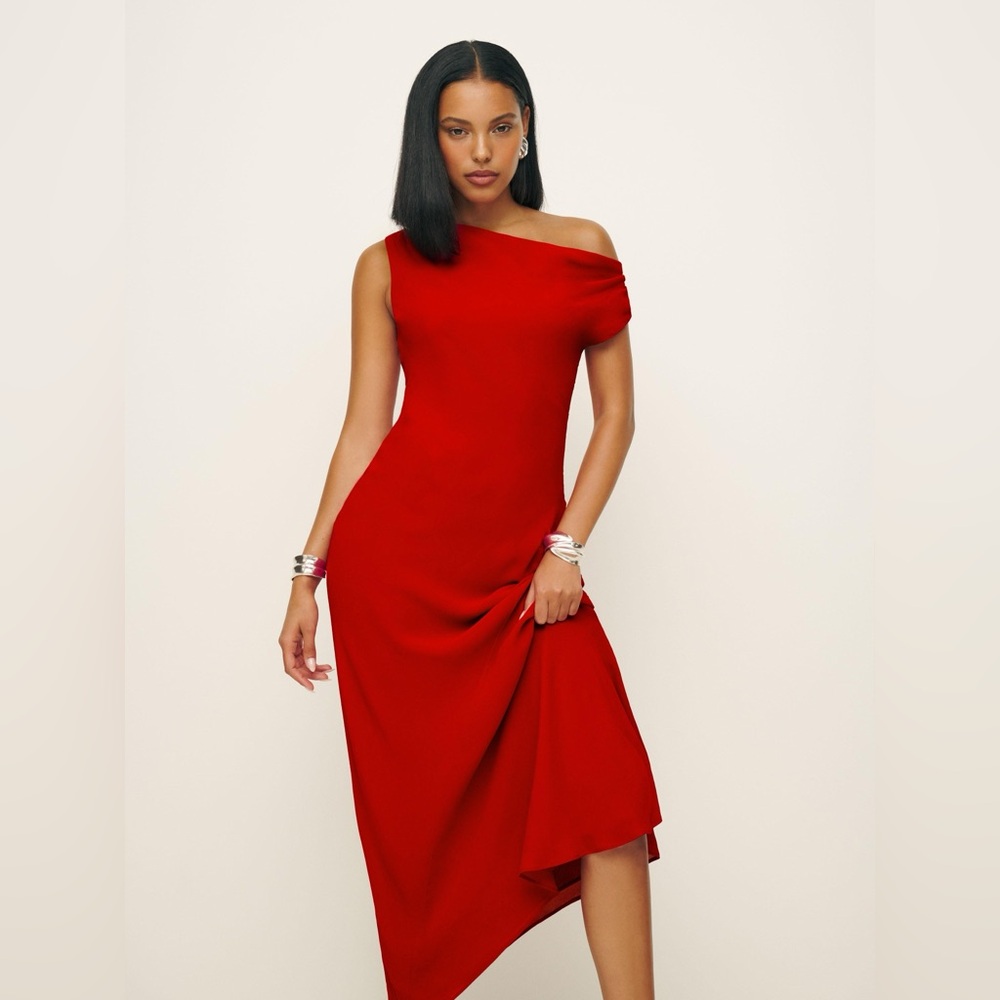 Reformation Costanza Maxi Dress Off Shoulder Gown in Lipstick